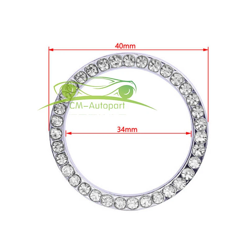 For One-Key Car Engine Ignition Push Button Ring Cover Trim Silver Parts - Image 3 of 4