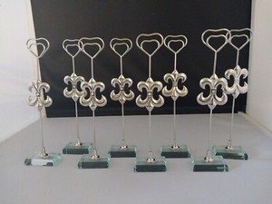 Rare Set of 8 Silver metal jewel Fleur De Lis Photo-Placecard-Buffet Holder EUC
