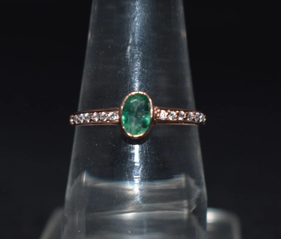 Gemma Smeraldo 925 Argento Sterling Pavè Diamante Bottone Anello Scopo Gioielli - Immagine 2 di 4