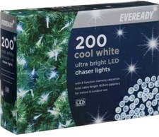 Eveready 200 LED Chaser Lights Ultra Bright Cool White 17m Cable Fairy String
