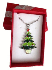 Fansing Enamaled Christmas Tree Pendant Necklace 16" Chain