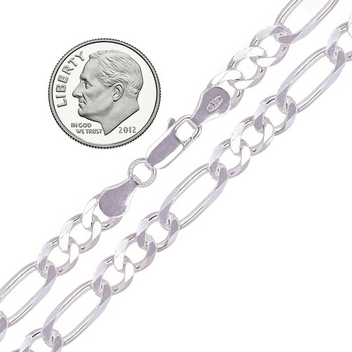 925 Sterling Silver Solid Figaro Link Chain Necklace 6mm 16" 18.5grams - Picture 2 of 3