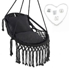 Macrame Swing Chair, Hanging Cotton Rope Swing Seat with Soft Seat Cushions