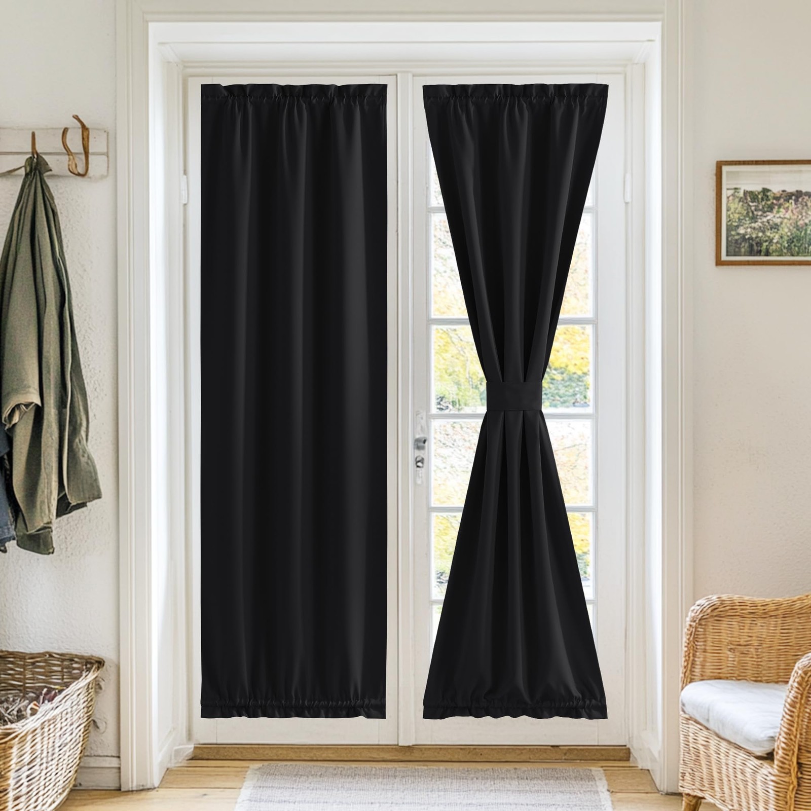 Blackout French Door Curtain with Dual Rod Pocket No Coating Thermal Insulating