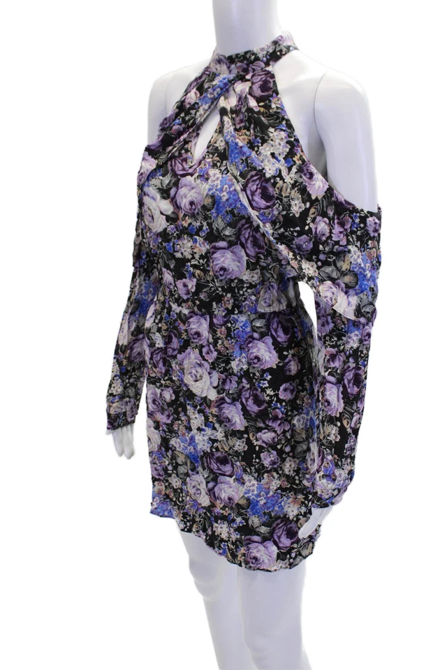 Mini Vestido Floral Parker Para Mujer Cuello Alto Sin Mangas Volantes Mangas Largas Talla XS Foto 2 de 4