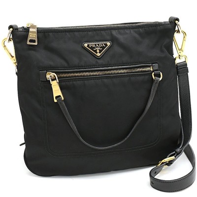 Prada Tessuto Soft Calf Crossbody Shoulder Bag Black Gold Hardware PRADA Auth