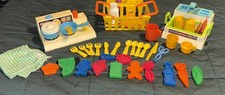 Vintage Fisher Price Fun With Food Huge Lot Stove, Basket, Sink, Food, Dishes
