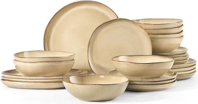Chic 24-Piece Stoneware Dinnerware Set for 8, Safe for Microwave & Dishwasher