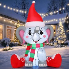 5 FT Christmas Inflatable Elephant Outdoor Decorations Blow Up Yard Wearing a...