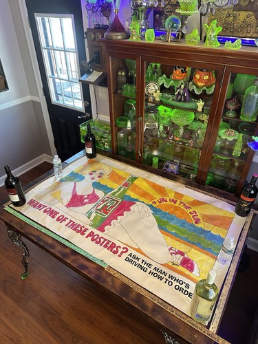 HUGE Vintage 7 Up Sign Billboard Poster Advertising Un Sun 1969 Dupold 5’ X 3’