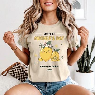 Personalisiertes passendes T-Shirt Unser erster Muttertag Geschenk Mama ich 1. Damenshirt