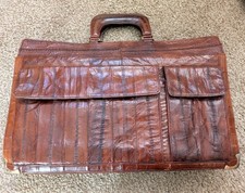 Vintage 90s Eel Skin Brown Leather Laptop Briefcase Bag 17x11