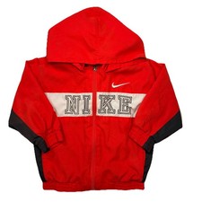 Vintage 90s Nike Kids Y2K Colorblock Windbreaker Red Jacket Hidden Hood Size 2T
