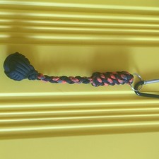 Black  Red Braided Nylon Paracord Keychain Lanyard w/ Loop, 7", 550lb Mini