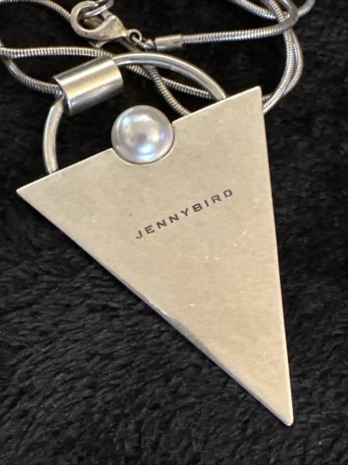 Vintage Jenny Bird Statement Silver Tone Slide Pendant Necklace Signed 30” 3”