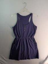 Gap Sleeveless Jersey Dress Medium Blue Button Accent Pockets Solid Knit Casual