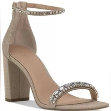 INC Lana Rhinestone Glitter Heels Gold Size 8.5 Women’s Block Heel Sandal 