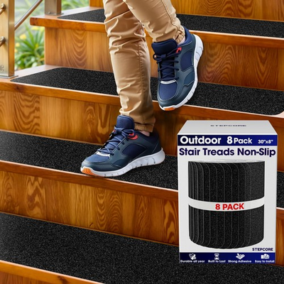 #ad #ad STEPCORE Outdoor Stair Treads Non Slip 30x8 Waterproof 8 Pack 80 Grit Grip Strip $53.51