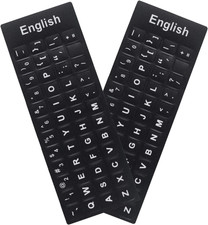 2 Pack English Keyboard Stickers, Black Background with White Lettering for Comp