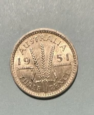 1951 Australian Threepence 3d 50% Silver Pre Decimal Coin