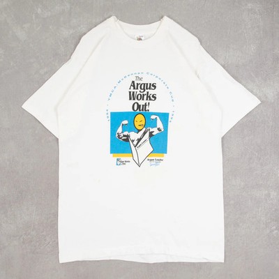 Vintage 90s Argus Workout Single Stitch Graphic T-Shirt L Herren weiß Spruch
