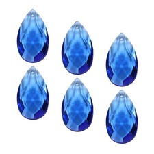 38mm K9 Crystal Pendants Teardrop Beads Blue Arts Crafts Chandelier Prisms, 6Pcs