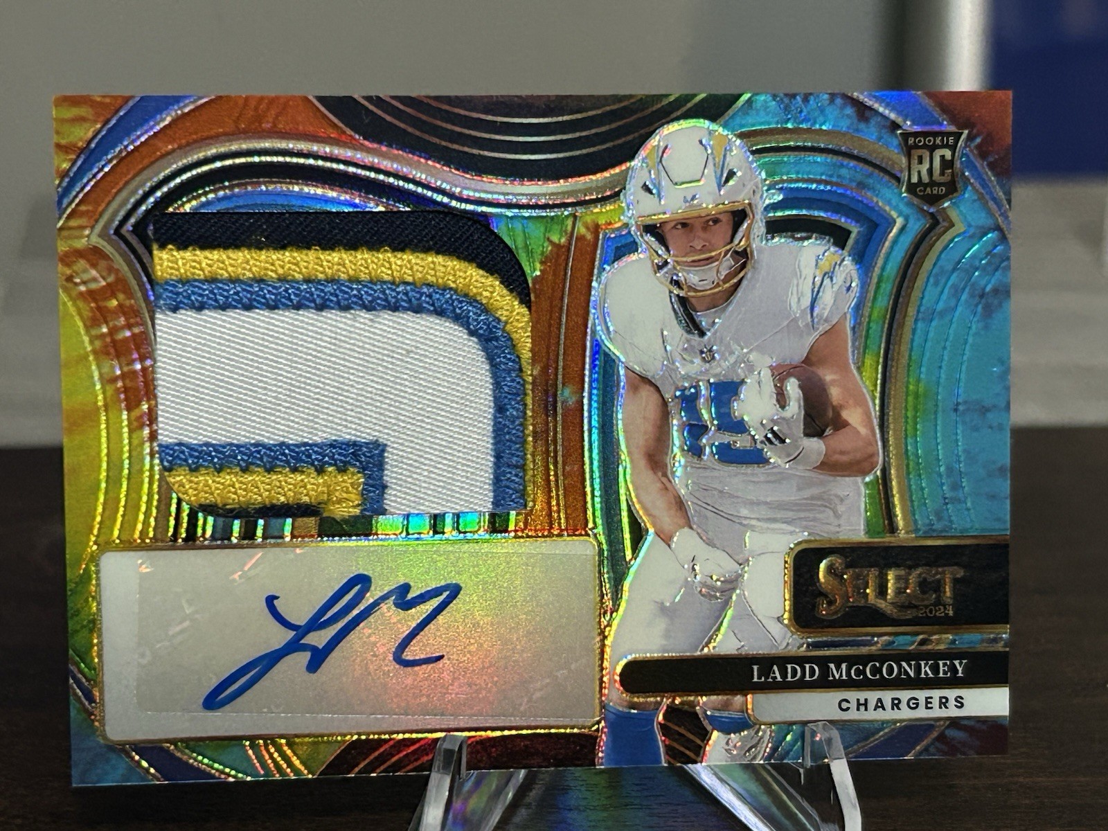 Ladd McConkey Panini Select Jumbo Rookie Signature Swatches #JRSSLMY Tie-Dye