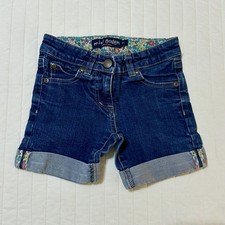 Mini Boden Cuffed Denim Shorts Adjustable Waist Blue Dark Wash Girls Size 5Y