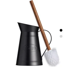 Farmhouse Toilet Brush with Metal Holder Rustic Wooden Handle Bowl & Jug Set