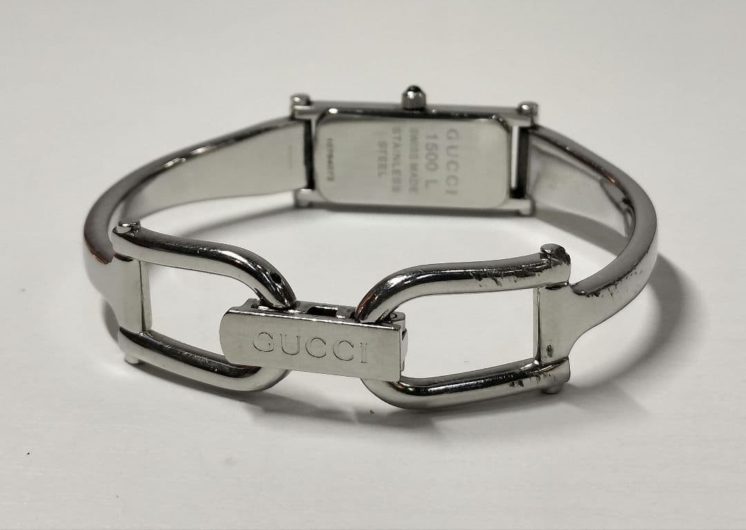 Gucci 1500L Quartz Women's Watch White Dial SIlver Bangle Vintage Square Working thumbnail 5