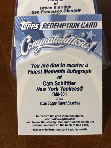 2026 Topps Finest Cam Schlittler Base (RAW)