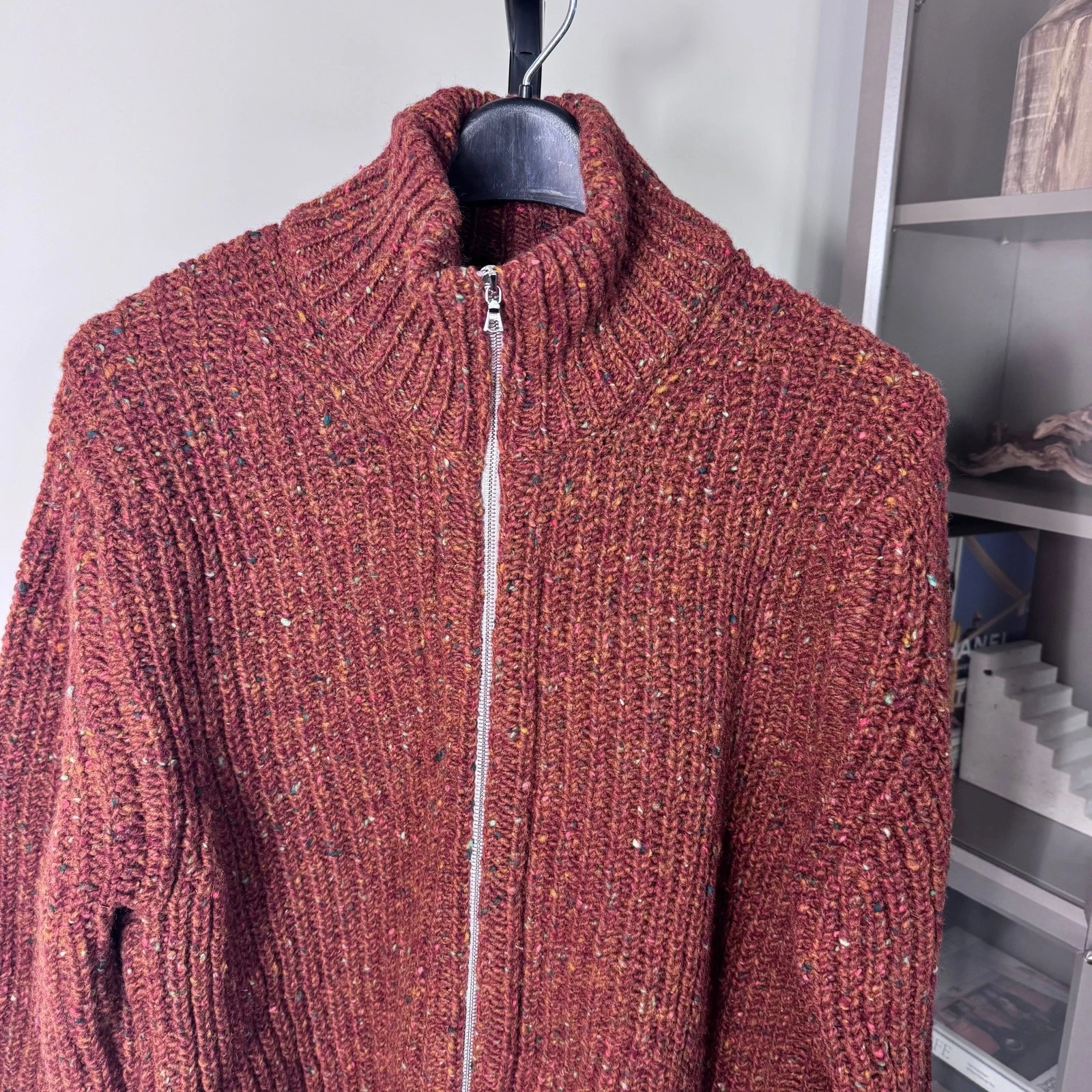 HOWLIN Loose Ends Mars Wool Sweater Cardigan XL NEW Orange Marled Tweed Jacket - product detail image 2