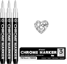 3Pcs Chrome Paint Markers, Silver Permanent Mirror Liquid Chrome Pens for Plasti