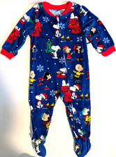 Peanuts Charlie Brown Friends Christmas One Piece Fleece Footed Pajamas 18 Mo