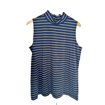 Susan Graver Weekend Size L Navy Striped Sleeveless Liquid Knit Mock-Neck Top