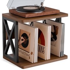 Stackable Record Holder,80-100 Lps Vinyl Records Storage with Shelf Dark Brown