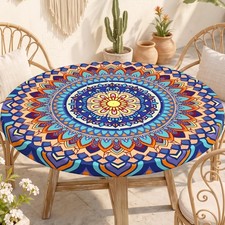 Round Tablecloth Waterproof Elastic Fitted Cover for 36-44 Round Tables