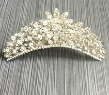 Impressive Clear Rhinestone Crystal Crown Tiara Hair Comb Bridal Brand New! 