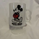 Vintage Mickey Mouse Coffee Cup Mug Footed Pedestal Walt Disney White Milk Glass