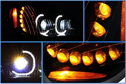 Faros/lámpara proyectores dobles LED DRL negros Freightliner Columbia 2004-2017 - Imagen 6 de 8