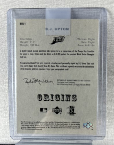 2005 Upper Deck Origins Signatures BJ Upton #BU1 Auto - Picture 2 of 6