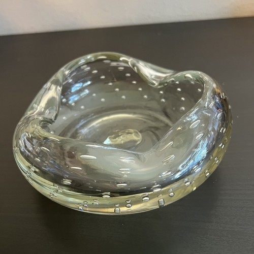 Vintage MCM Blenko Glass Ashtray Clear Glass Controlled Bubble Plants Amorphous - Picture 10 of 13