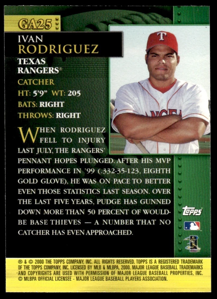 2001 Topps Golden Anniversary Ivan Rodriguez Texas Rangers #GA25 - Image 2 of 2