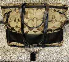 Coach F13803 Lurex Signature C X-Large Brown Canvas Diaper Tote/Travel Bag 18  W