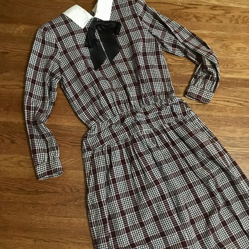 Vestido de Colección Lanz Original a Cuadros Franela Midi S M EE. UU. Cuello Extraíble Arco - Imagen 2 de 8