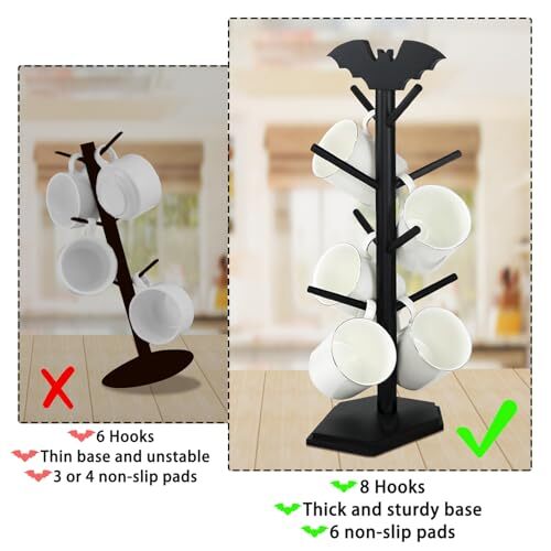 Gothic Bat Mug Holder Tree – 8-Hook Coffee Cup Rack With Coffin Base, Halloween Kitchen Decor - View #11