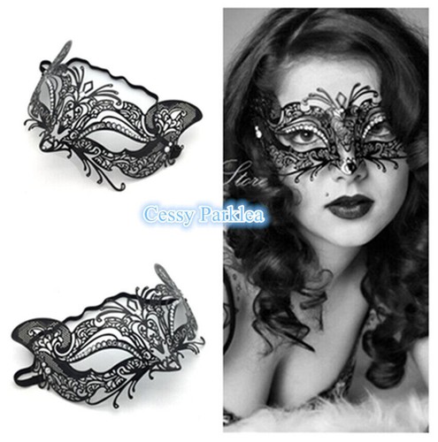 SN-A1-1 Luxury Couples Black Metal Venetian Party Masquerade Masks w/ Rhinestone - Picture 2 of 12