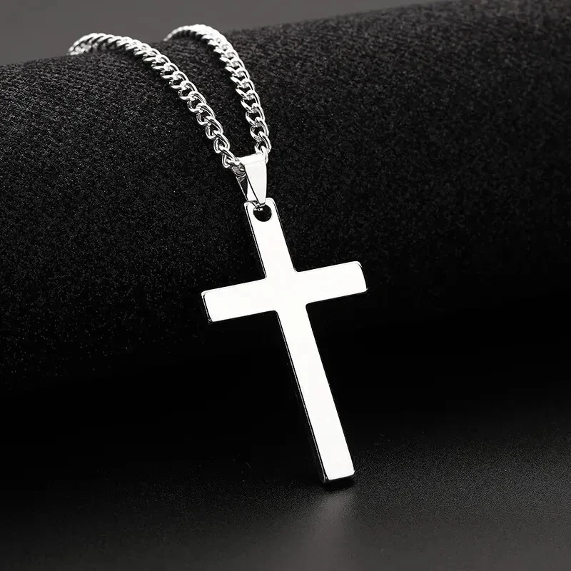 Polierte Schmuck Männer Frauen Edelstahl Silber Große Kreuz Anhänger
