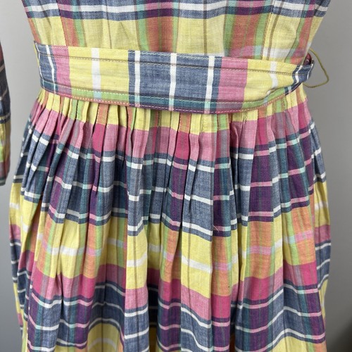 Lands End Women's Belted Madras Plaid Shirt Dress Size 2P Pleated Preppy Cotton - Picture 11 of 12