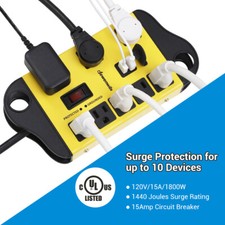 DEWENWILS 8-Outlet Metal Power Strip Surge Protector with 2 USB Ports,15 Ft 15A